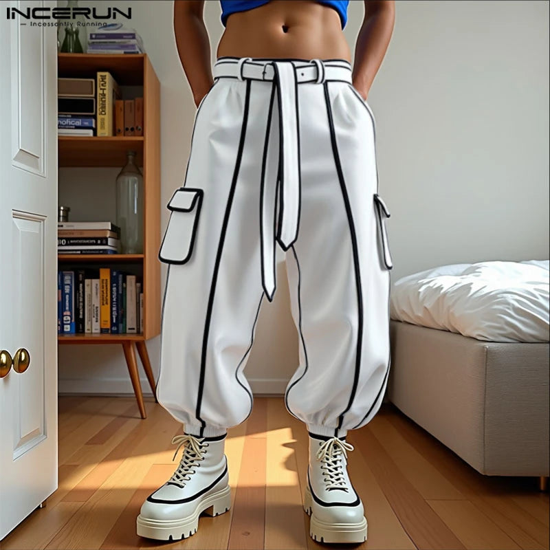INCERUN Summer Spring Long Pants Men Fashion Patchwork Harem Pants Loose Long Trouser Streetwear Bottoms Oversize Men's Clothing