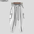 INCERUN Summer Spring Long Pants Men Fashion Patchwork Harem Pants Loose Long Trouser Streetwear Bottoms Oversize Men's Clothing