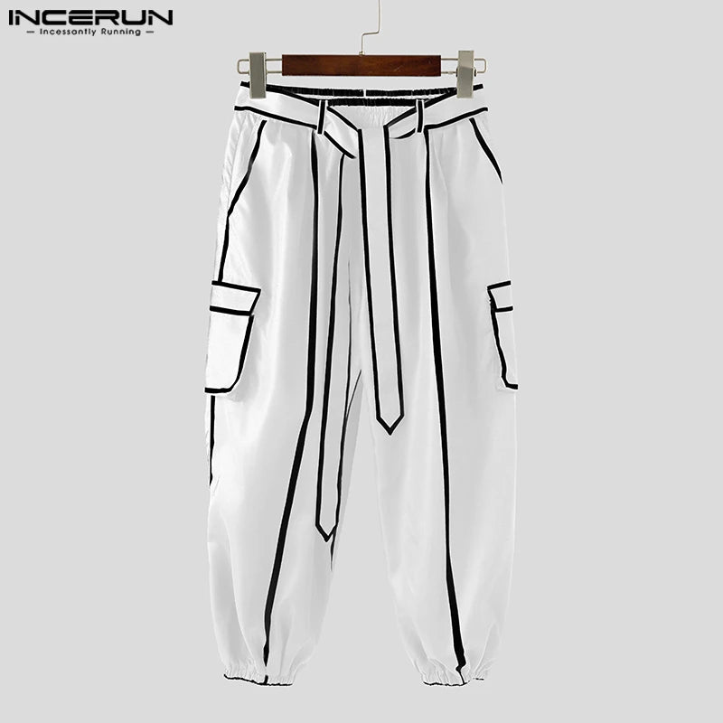 INCERUN Summer Spring Long Pants Men Fashion Patchwork Harem Pants Loose Long Trouser Streetwear Bottoms Oversize Men's Clothing