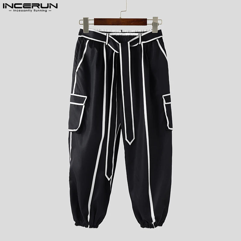 INCERUN Summer Spring Long Pants Men Fashion Patchwork Harem Pants Loose Long Trouser Streetwear Bottoms Oversize Men's Clothing