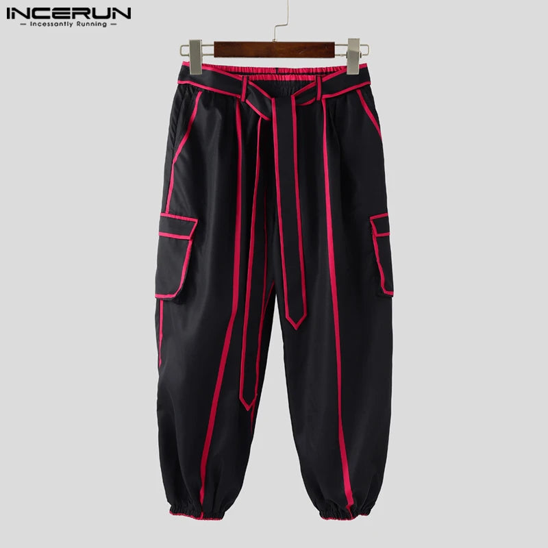 INCERUN Summer Spring Long Pants Men Fashion Patchwork Harem Pants Loose Long Trouser Streetwear Bottoms Oversize Men's Clothing