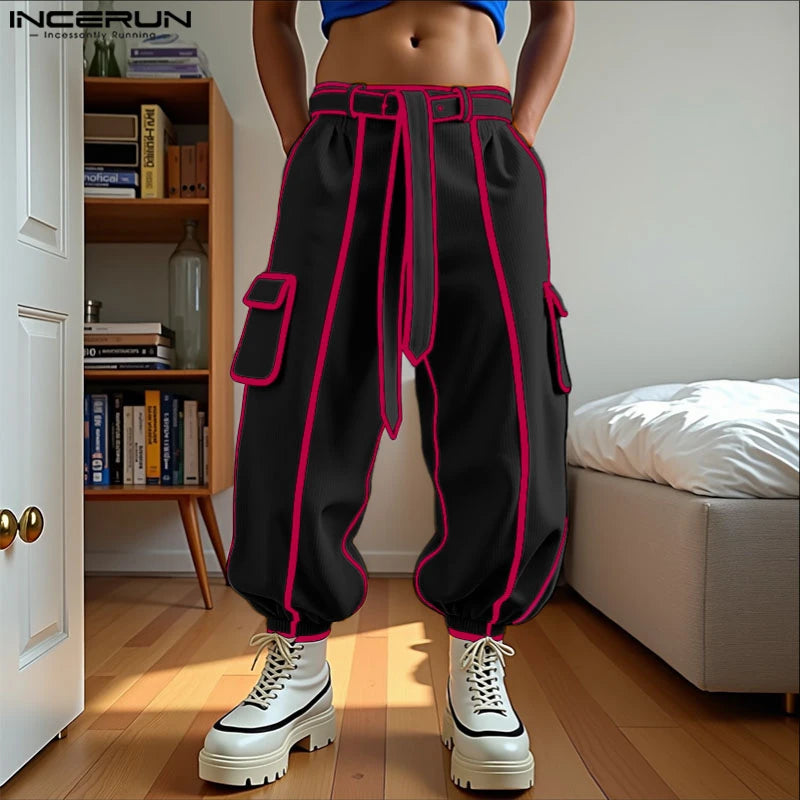 INCERUN Summer Spring Long Pants Men Fashion Patchwork Harem Pants Loose Long Trouser Streetwear Bottoms Oversize Men's Clothing